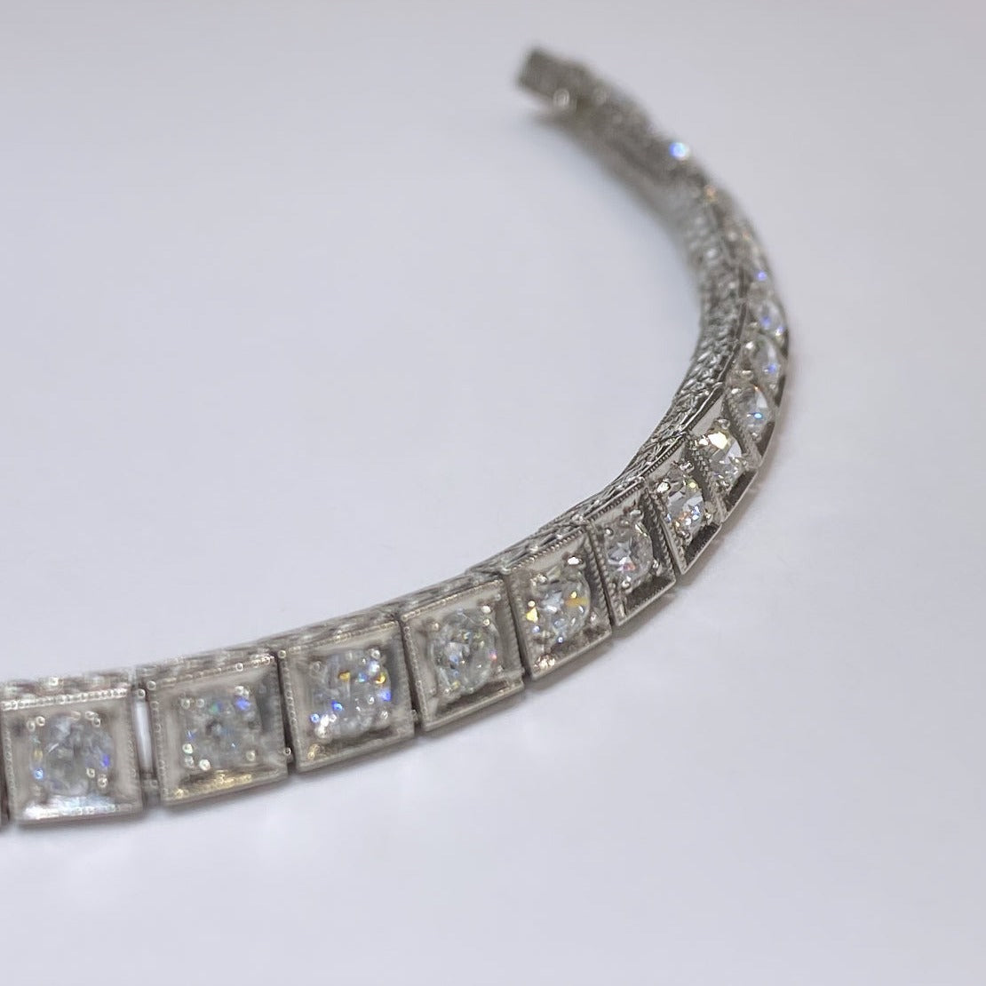 Platinum Euro Cut Diamond Tennis Bracelet