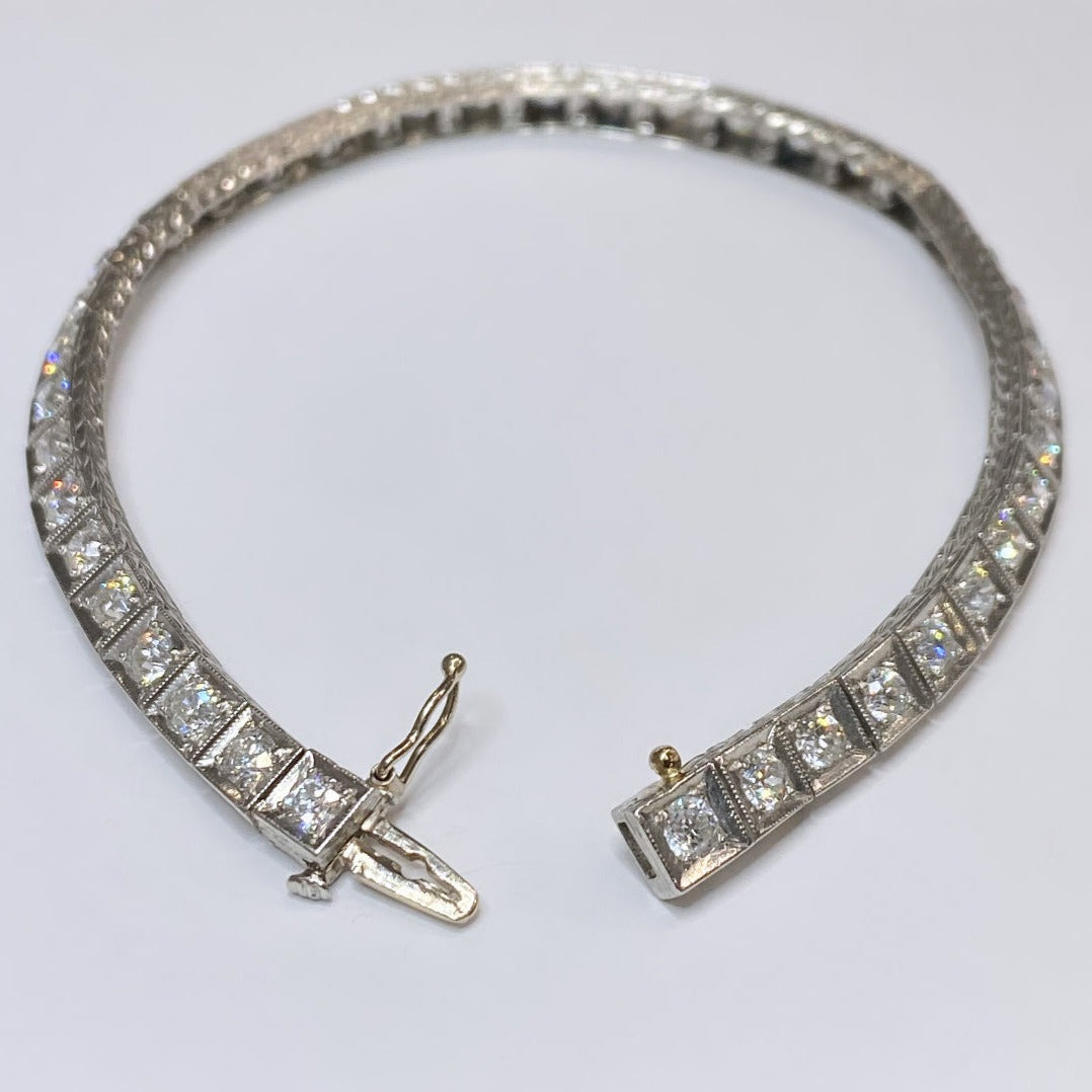 Platinum Euro Cut Diamond Tennis Bracelet