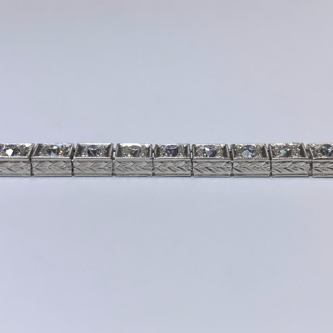 Platinum Euro Cut Diamond Tennis Bracelet