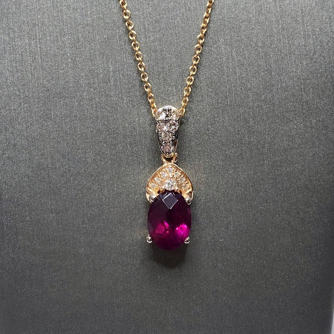 LeVian 14k Raspberry Rhodolite & Chocolate Diamond Pendant