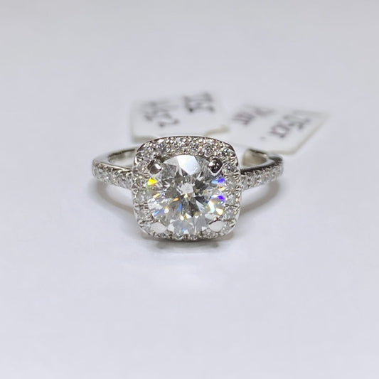 1.25ct Round Cut Diamond & Platinum Cushion Halo