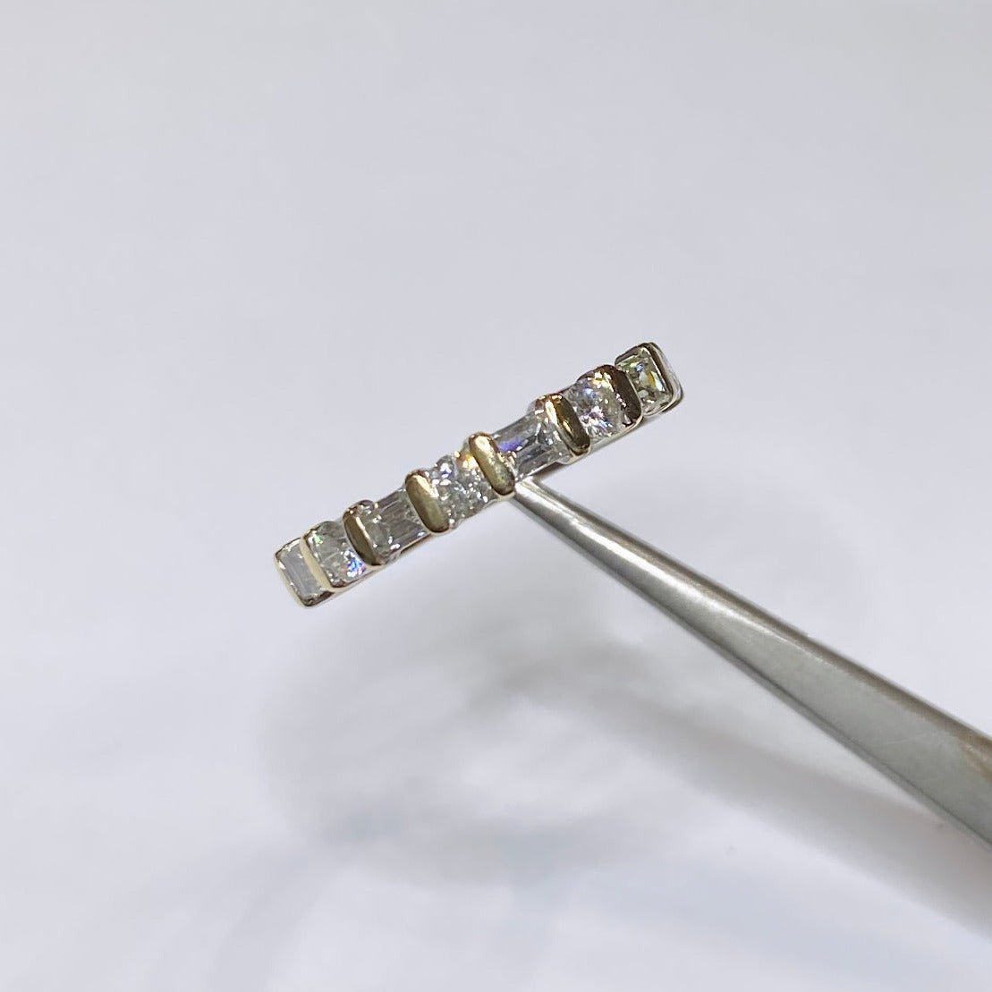 14k Two-tone 3/4ctw Baguette & Round Diamond Band
