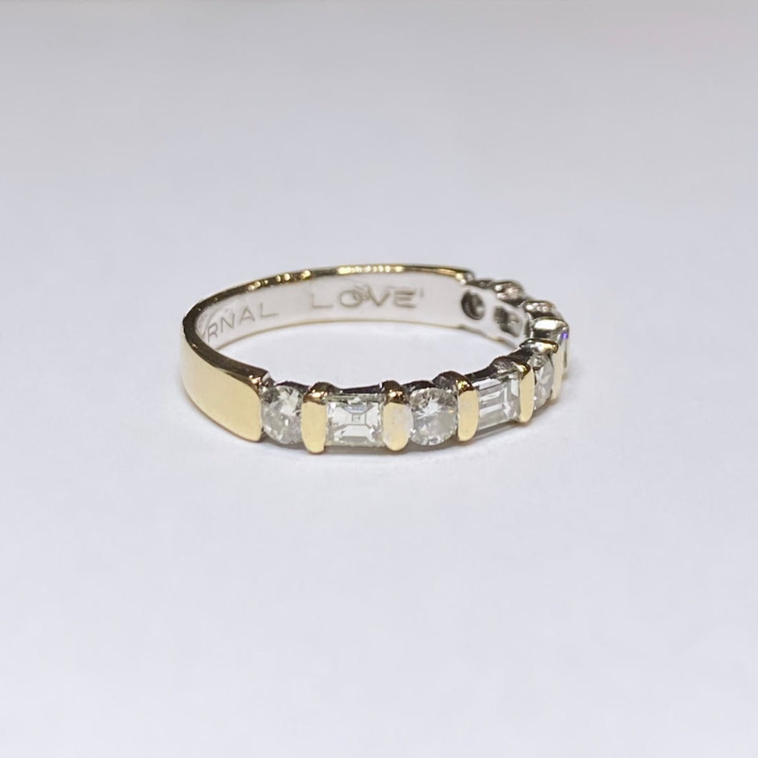 14k Two-tone 3/4ctw Baguette & Round Diamond Band