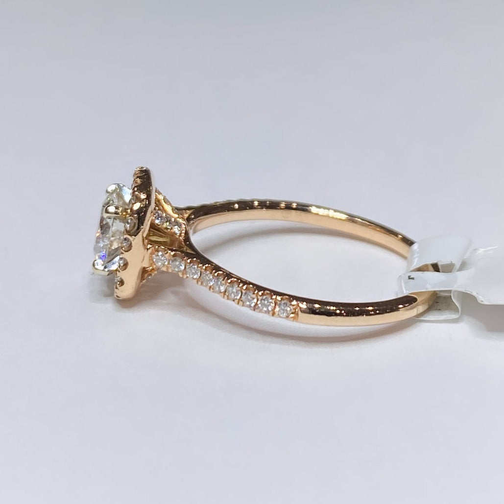 14k Rose Gold Round Cut Diamond & Cushion Halo Ring