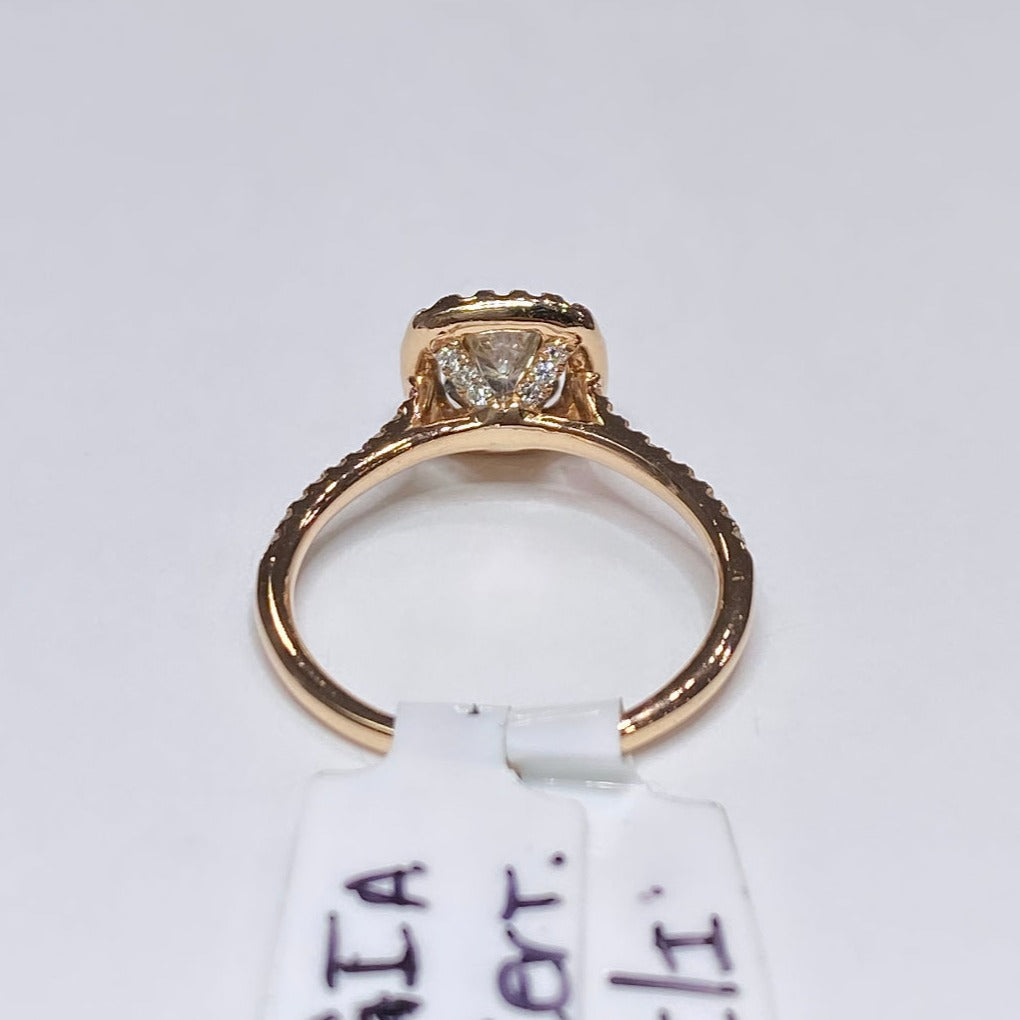 14k Rose Gold Round Cut Diamond & Cushion Halo Ring