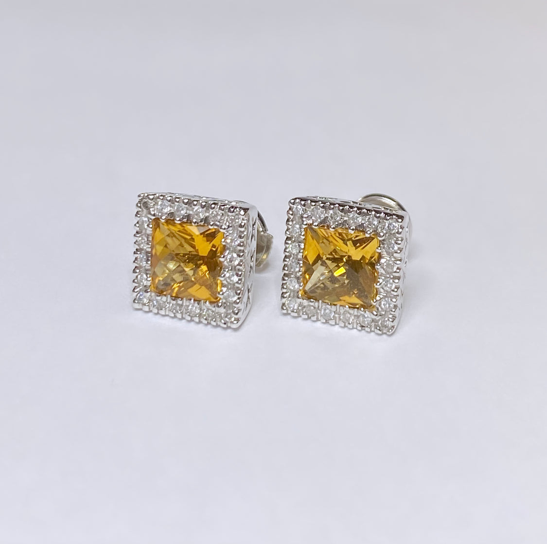 14k Citrine Stud Earrings Diamond Halo