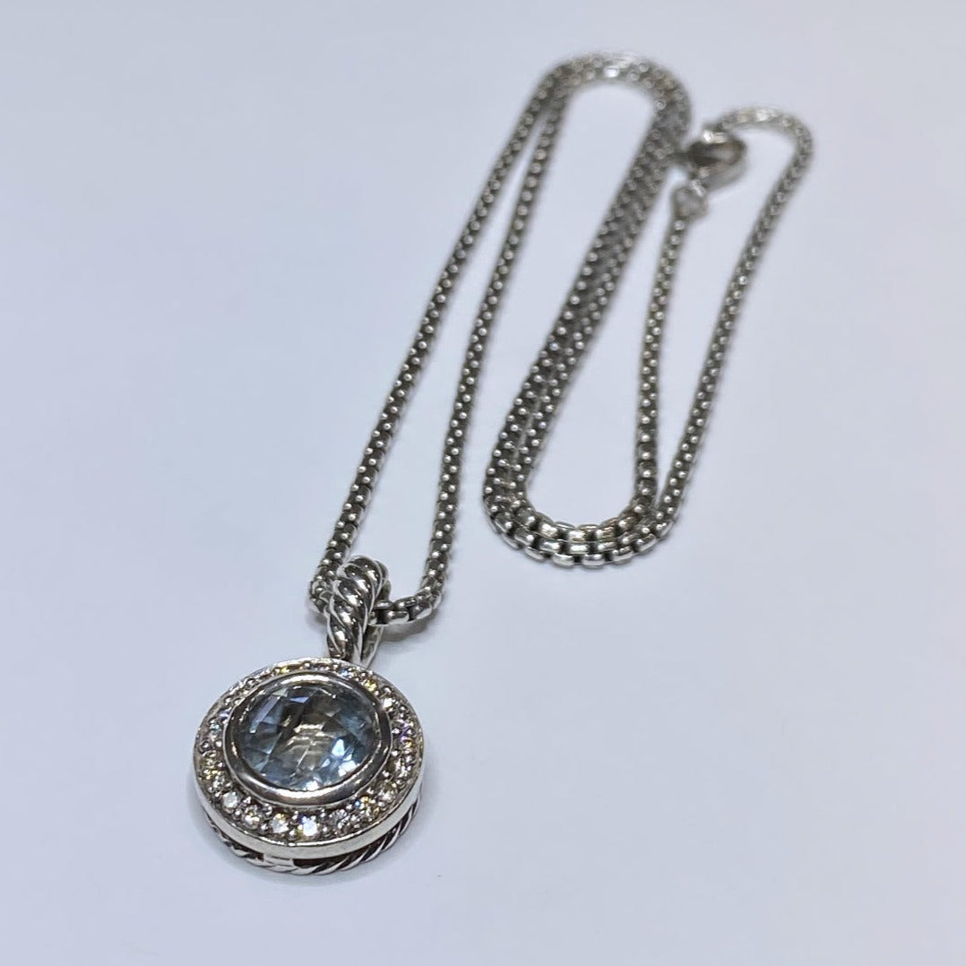 David Yurman 925 Aquamarine & Diamond Pendant