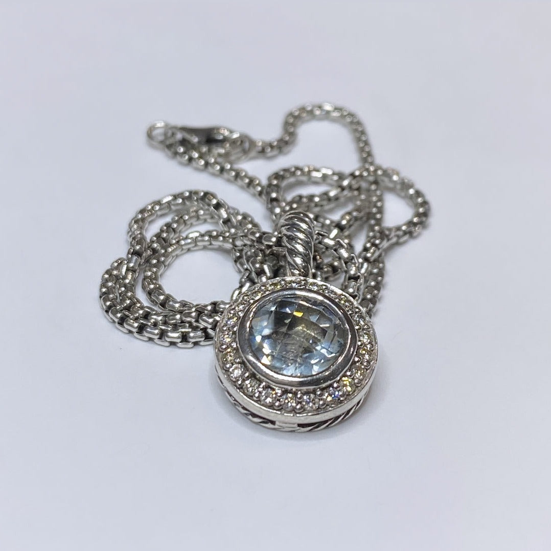 David Yurman 925 Aquamarine & Diamond Pendant