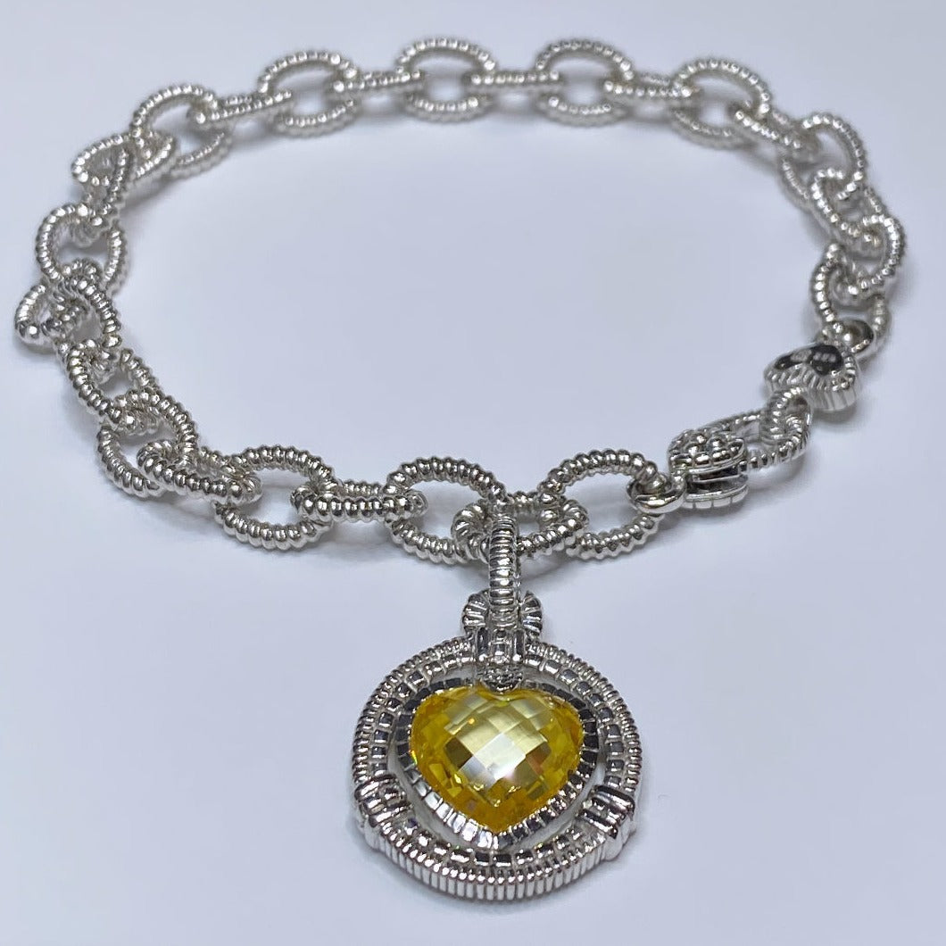 Judith Ripka 925 Yellow Topaz Heart Bracelet