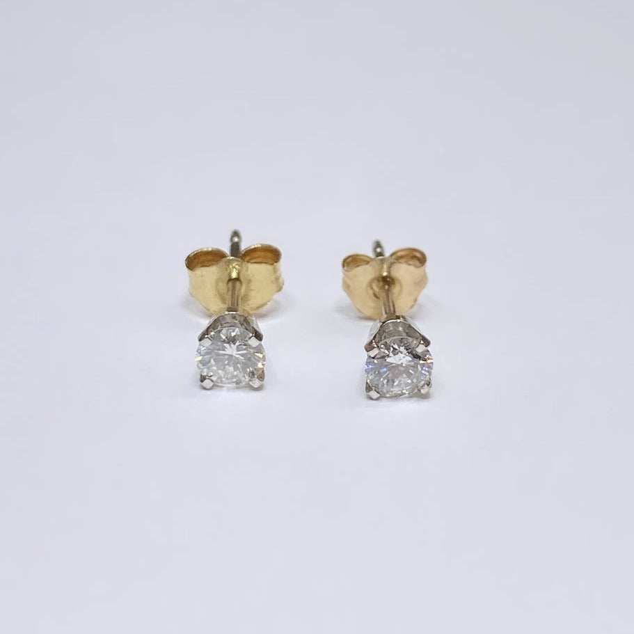 14k Two Tone Round Diamond Stud Earrings 1/3tcw