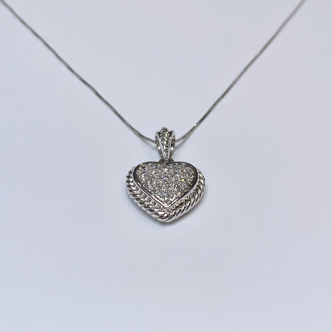 14k Cable Halo Diamond Heart Pendant