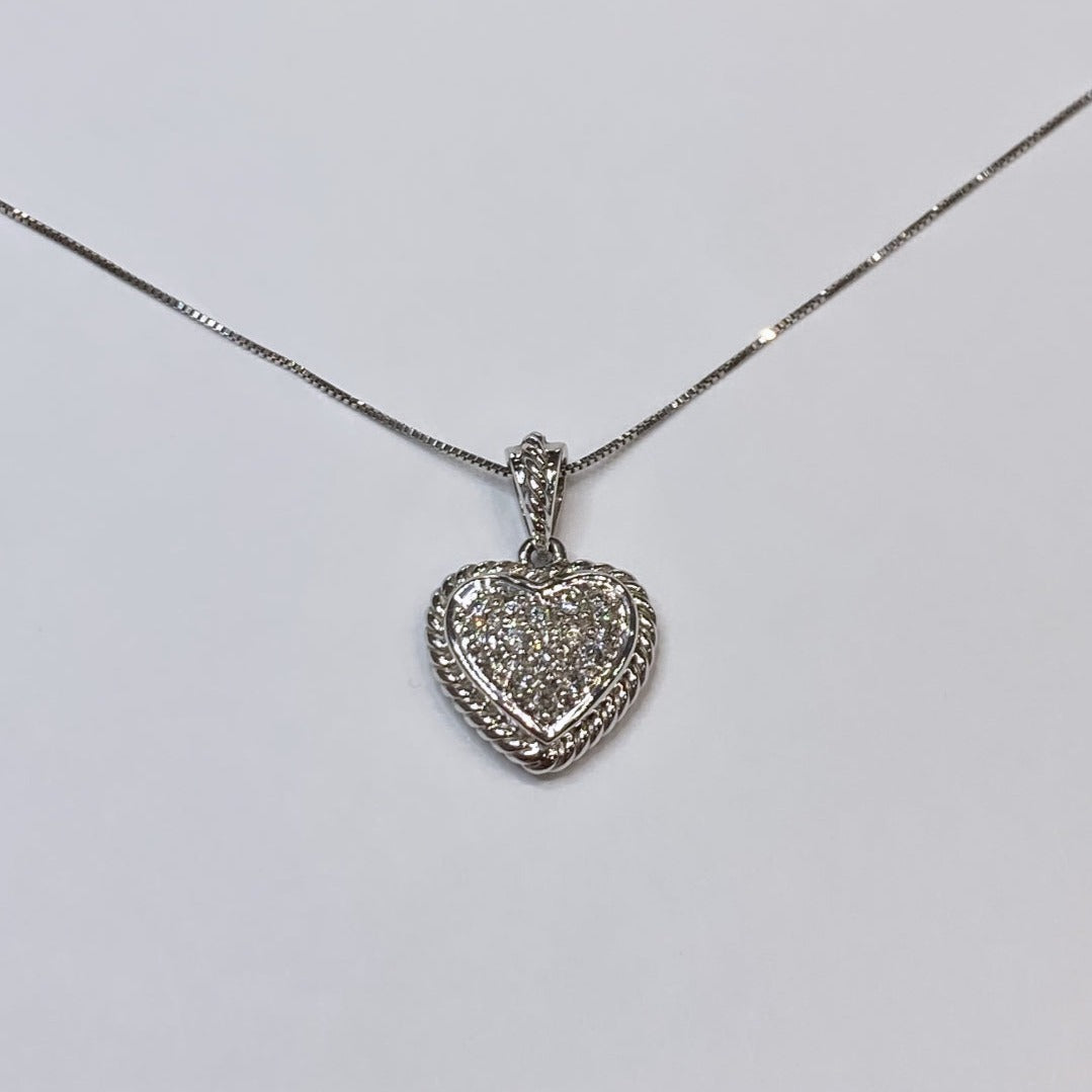 14k Cable Halo Diamond Heart Pendant