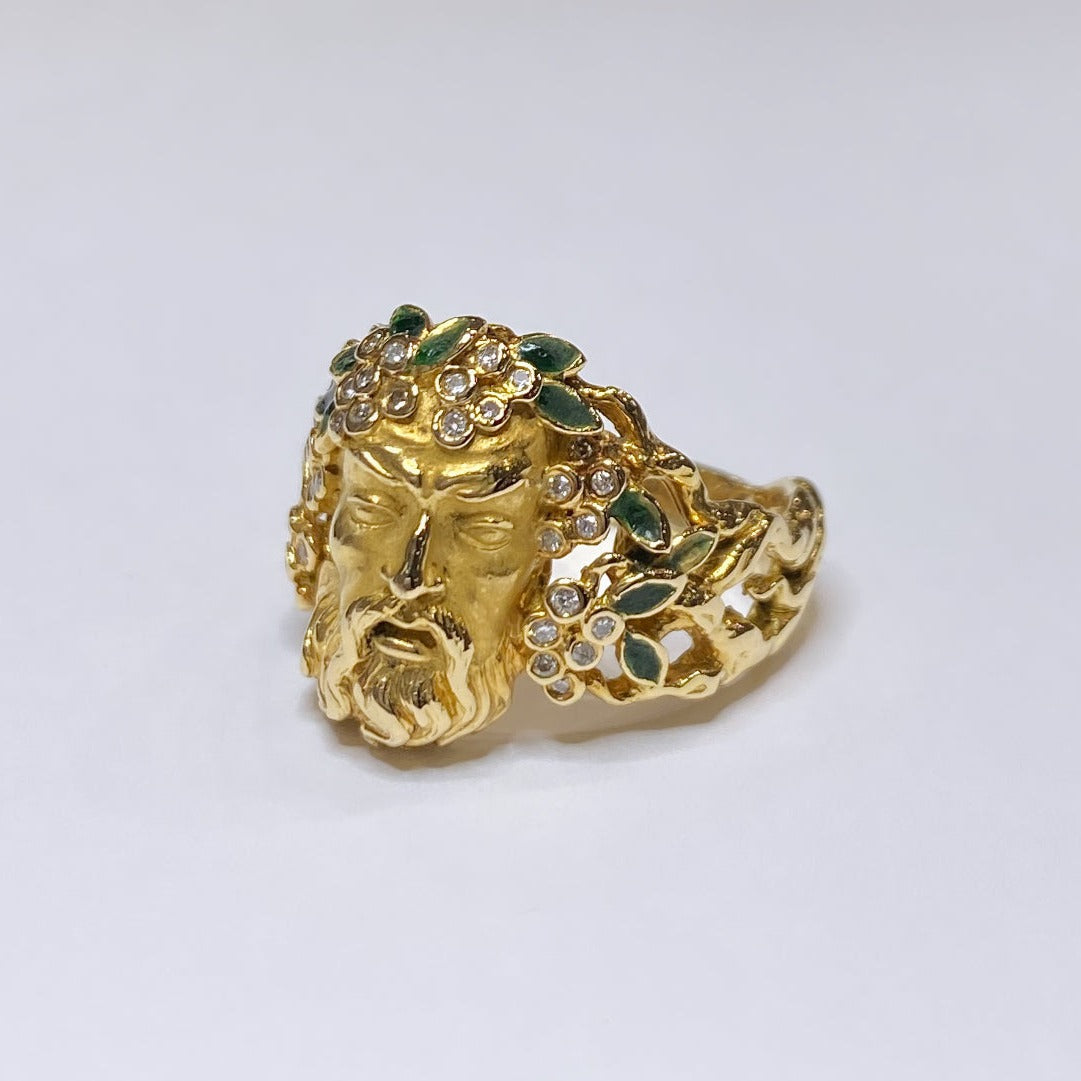 18k Diamond & Green Enamel Zeus Ring