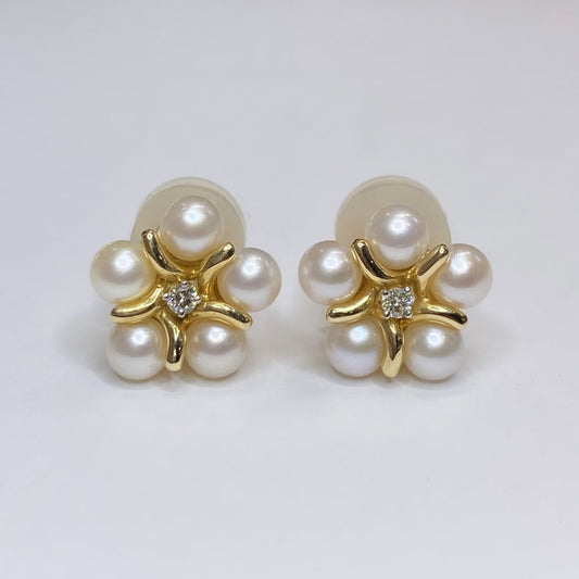 14k Clip-on Pearl & Diamond Accent Earrings