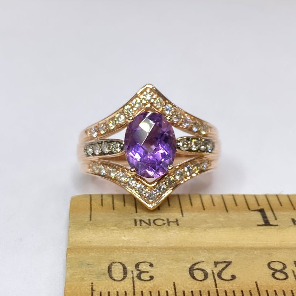 LeVian Amethyst Ring 1/2cttw Diamonds 14K Strawberry Gold
