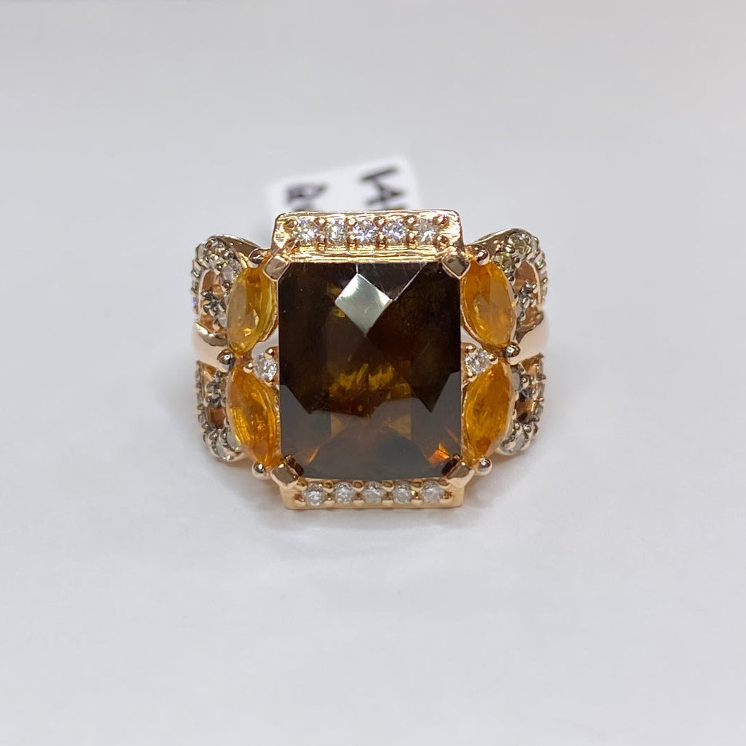 LeVian Caramel Quartz & Diamond Ring