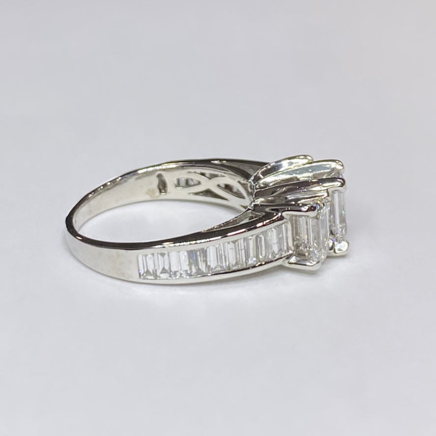 3.15tcw Certified Emerald Cut Diamond Three Stone Engagement Ring