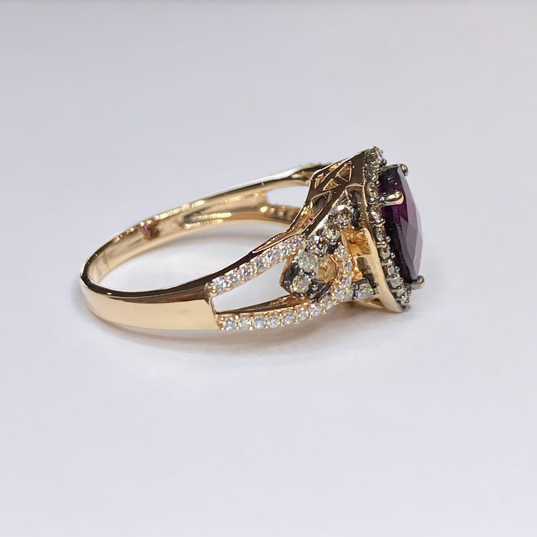 LeVian Raspberry Rhodolite & Diamond 14k Ring