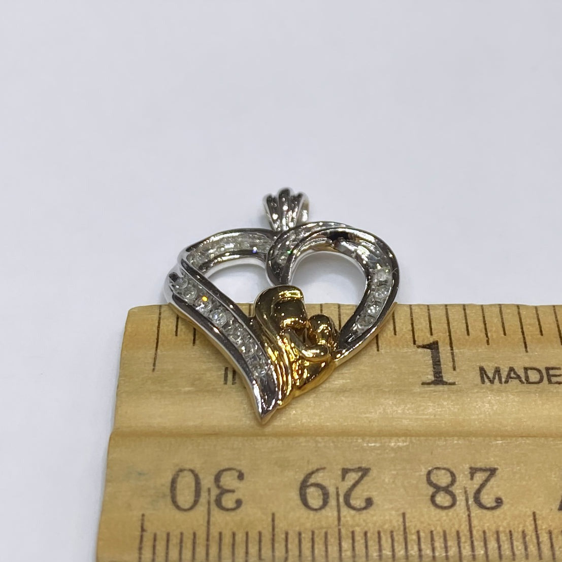 10k Two-tone Diamond Heart Pendant Mother & Child