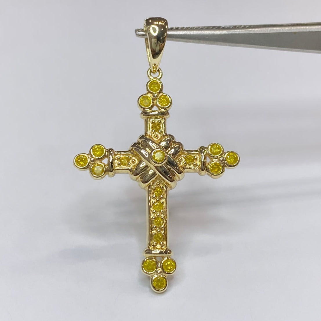 14k Yellow Diamond Cross Pendant