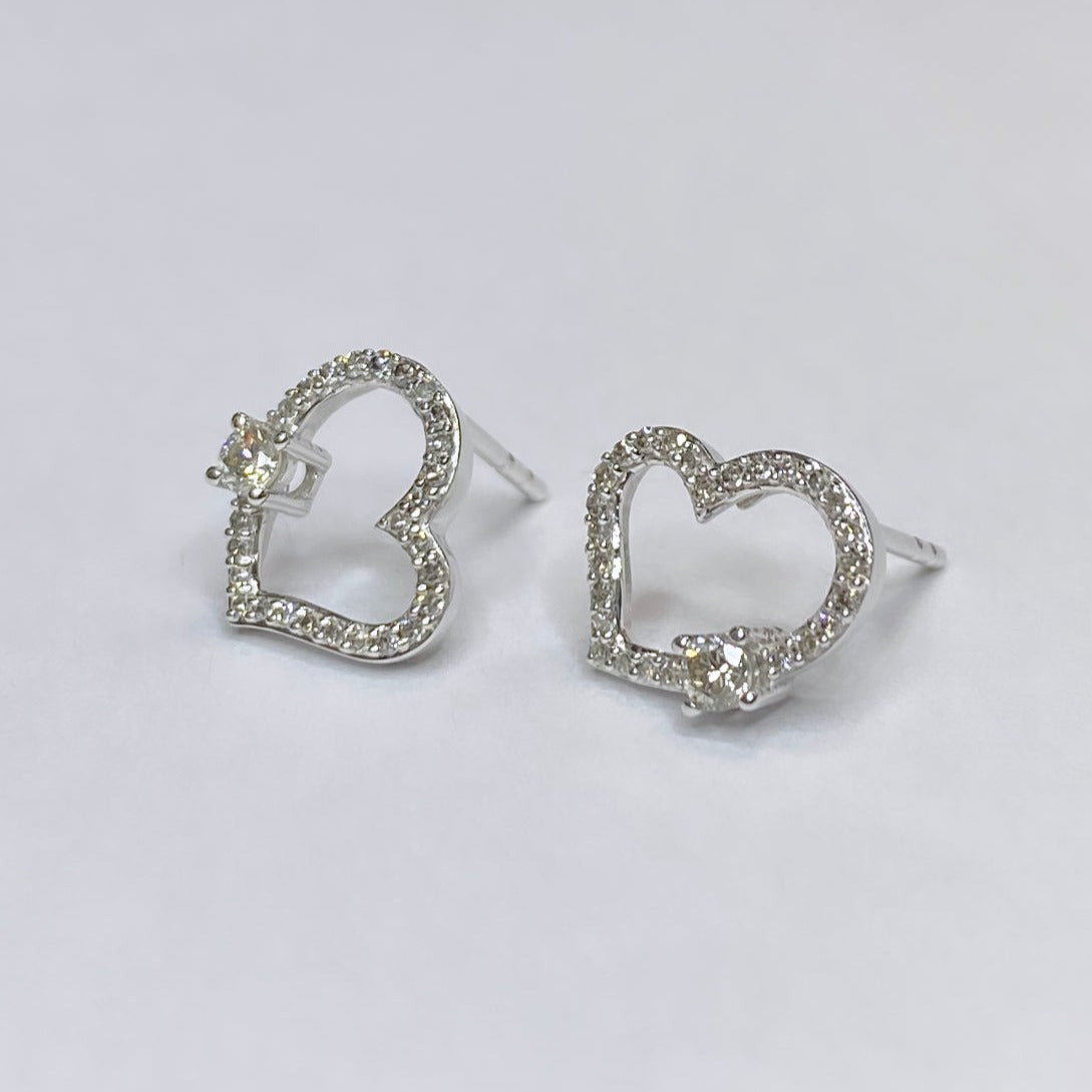 10k Open Heart Diamond Earrings