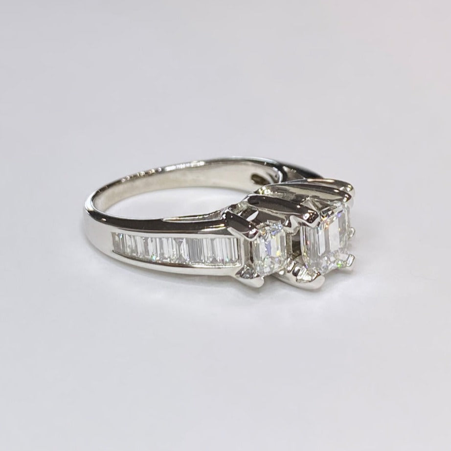 14k Three-stone Emerald Cut Engagement Ring