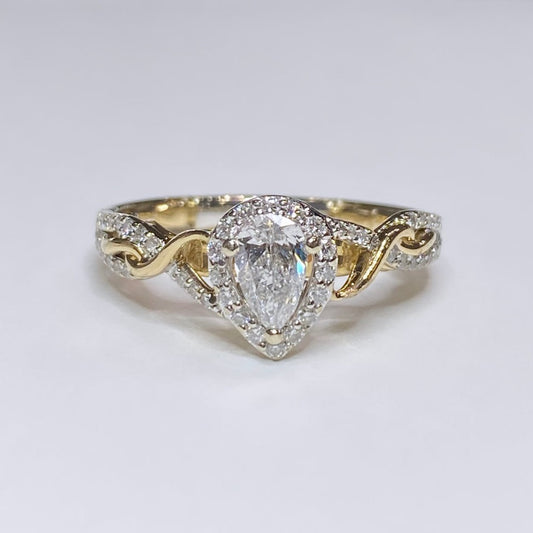 Enchanted Disney Rapunzel 14k Pear Shape & Diamond Halo Engagement Ring