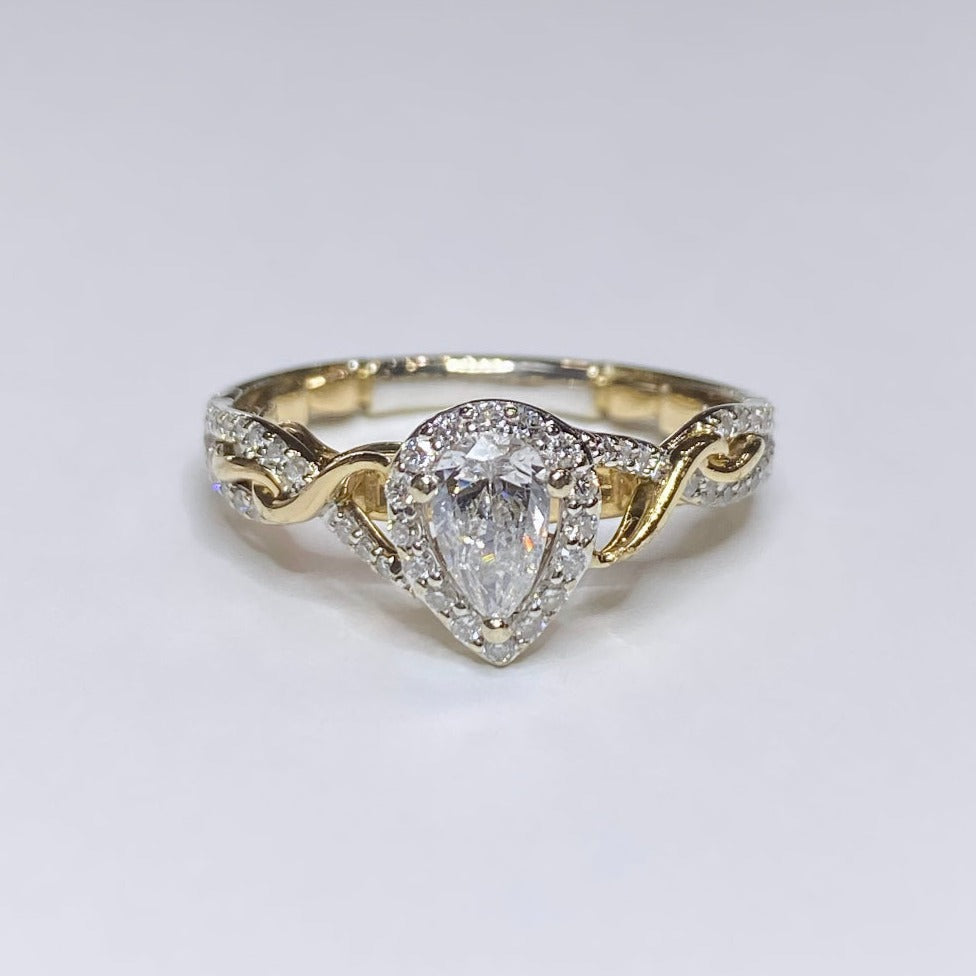 Enchanted Disney Rapunzel 14k Pear Shape & Diamond Halo Engagement Ring