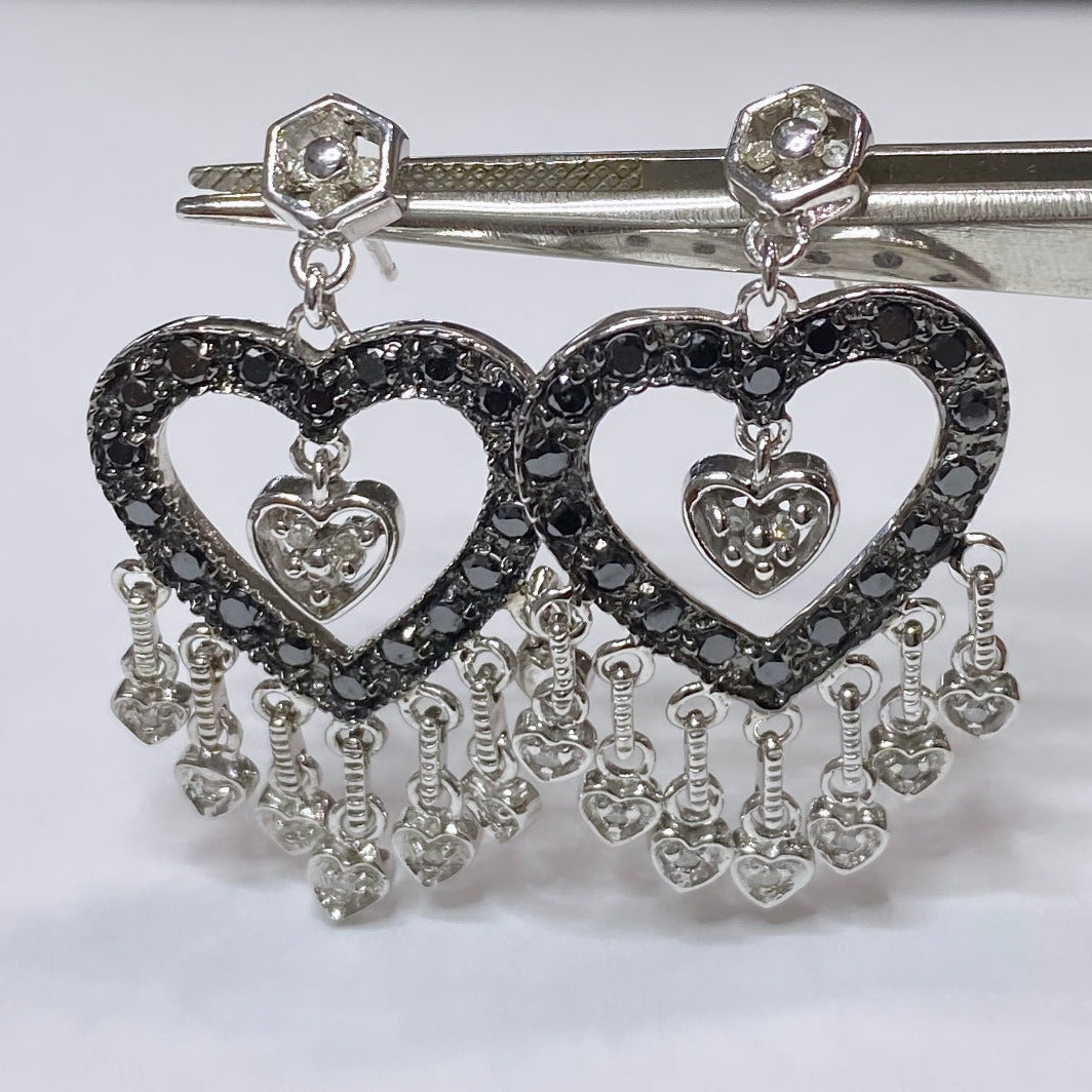 10k Diamond Heart Chandelier Earrings
